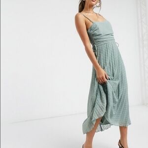 Asos Design Pleated Dobby Polka Dot Midi Dress